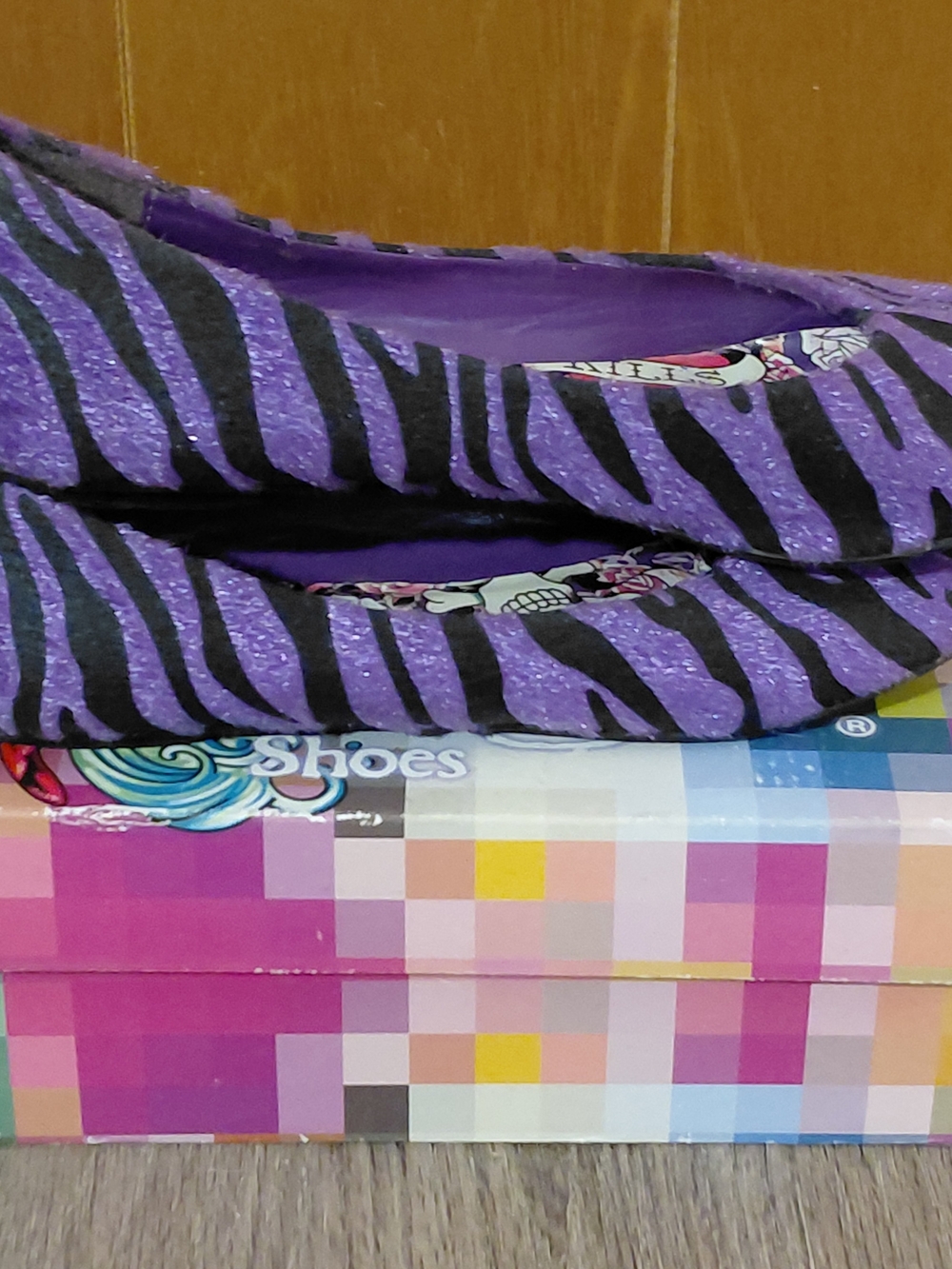 Ed Hardy Downtown Flat Ballet Purple & Black Zebra Y2K Print # 10FDT102W Sz 10 - Picture 6 of 10